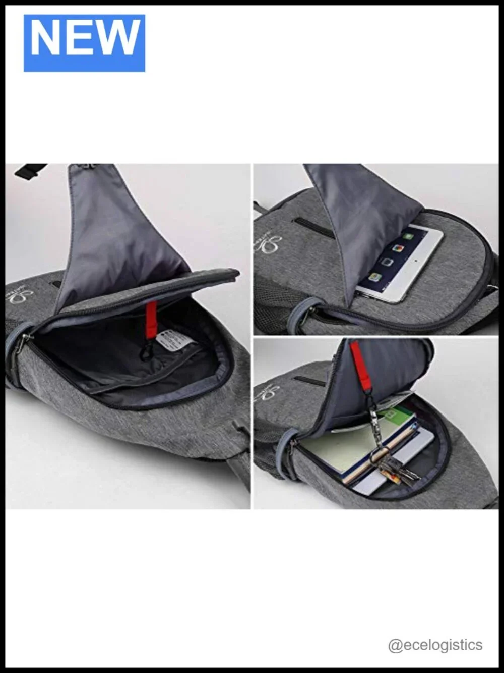 Sling Crossbody Backpack Travel Hiking Daypack Chest Bag 15in Polyester